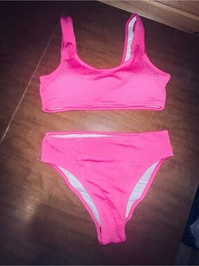 Hot Pink Ribbed Bikini Set - Women Swim Bikini